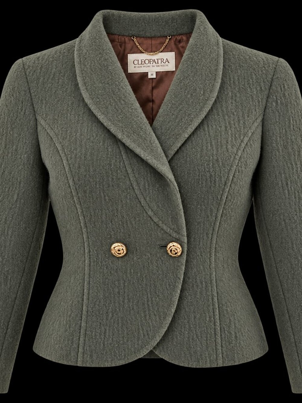 Vintage Cleopatra Green Wool Blend Blazer Jacket Gold Buttons Size 6